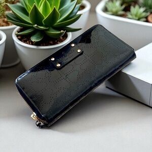 KATE SPADE New York Meto Spade Neda Zip Around Wallet Black Patent Leat… 8 x 4